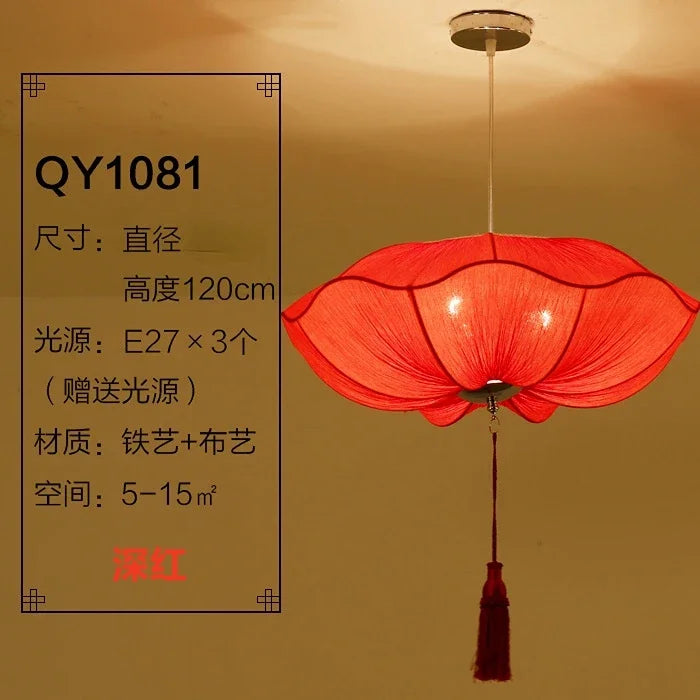 DecorBites™ Lotus Leaf Lantern Pendant Light Handmade Fabric Hanging Lamp for Kitchen & Restaurant