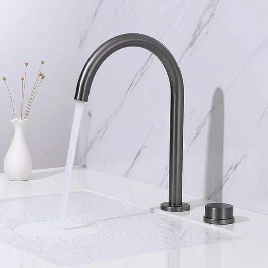 DecorBites™ Brushed Gold Widespread Basin Faucet - Two Hole Bathroom Sink Tap