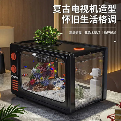 DecorBites™ Desktop Fish Tank: Filtered Oxygen Generator for Living Room Goldfish Aquarium