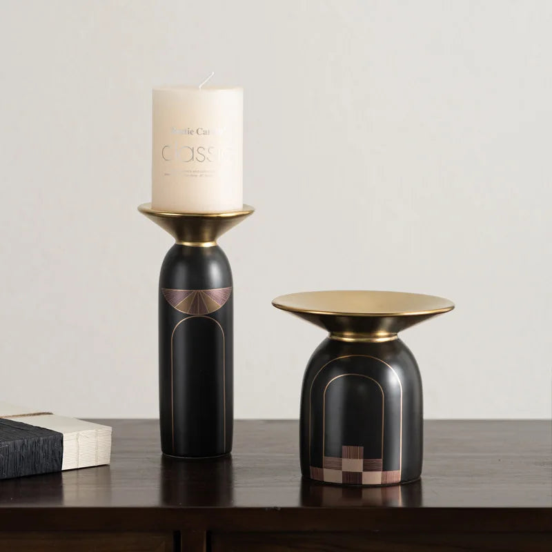 DecorBites™ Golden Tray Vase Candlestick Set - Elegant Home Decor & Flower Arrangement Accessories