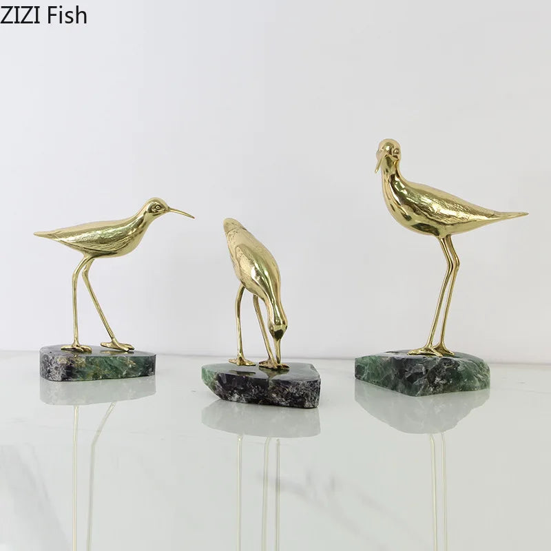 DecorBites™ Golden Brass Bird on Marble Base Desk Ornament Statue Artwork Decor