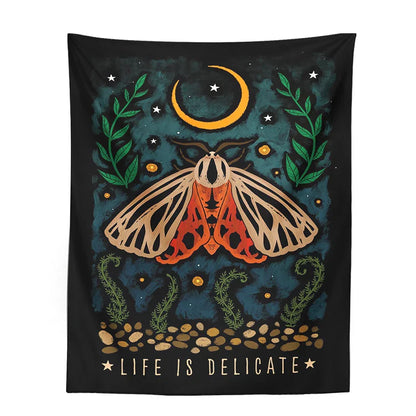 Mushroom Moon Moth Tapestry Wall Hanging by Decobites - Aesthetic Retro Psychedelic Decor