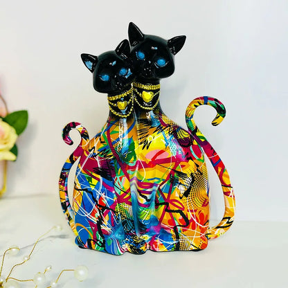 DecorBites™ Cat Couple Sculpture: Pop Art Statues for Pet Lovers and Bookcase Decor