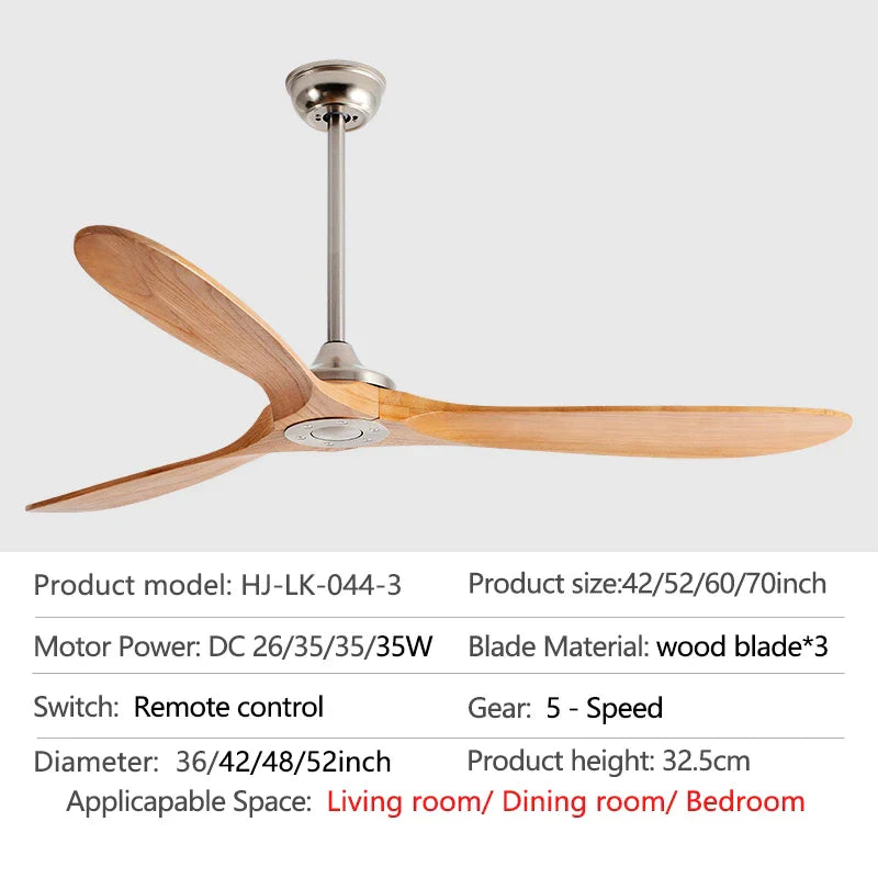 DecorBites™ 70" Wood DC Ceiling Fan w/ Remote Control - Industrial Style Large Size Fan