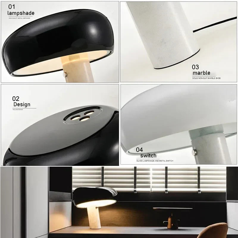 DecorBites™ Designer Mushroom Lamp: Nordic Marble Table Lamp for Villa Study Room Indoor Lighting