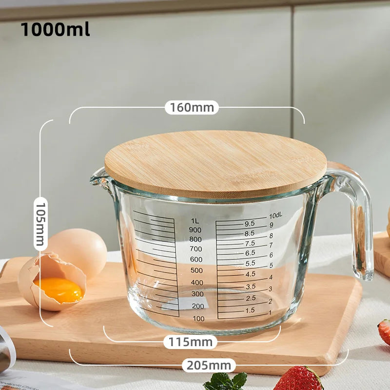 Jarra medidora de vidrio borosilicato DecorBites™, gran capacidad para hornear, cocinar y usar en la cocina.