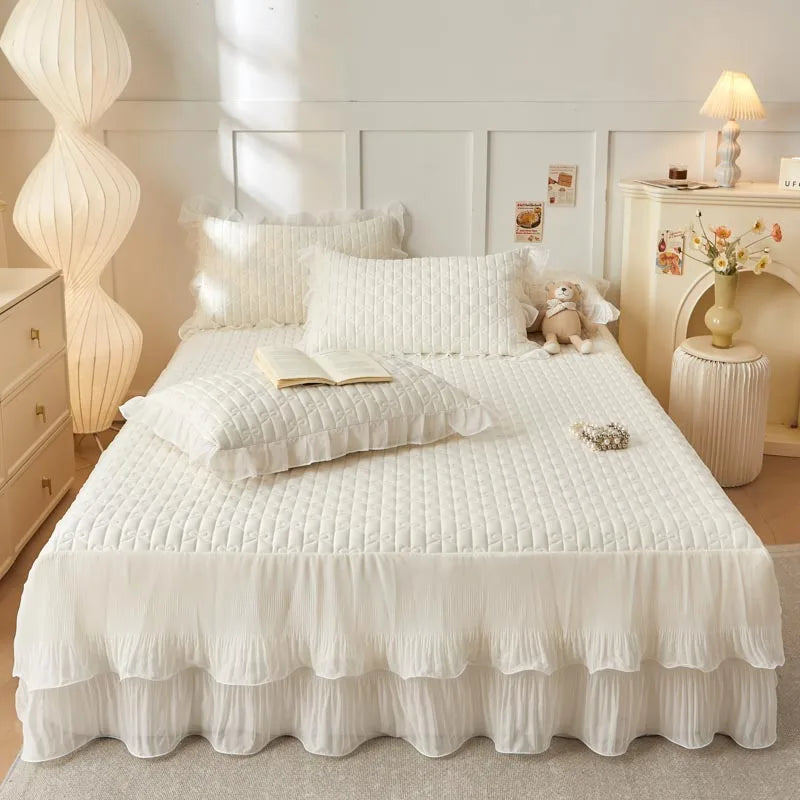 Decobites Lace Ruffles Cooling Bed Skirt Set with Pillowcases