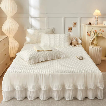 DecorBites™ Lace Ruffles Cooling Bed Skirt Set with Pillowcases