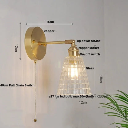Decorbites™ Luces de Pared LED de Vidrio Verde con Interruptor de Cadena Estilo Vintage Lámpara de Mesa de Noche