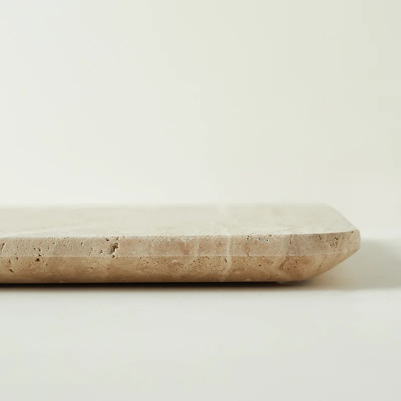 DecorBites™ Beige Travertine Marble Plate for Pastry Cheese Dessert Coffee & Bathroom Essentials