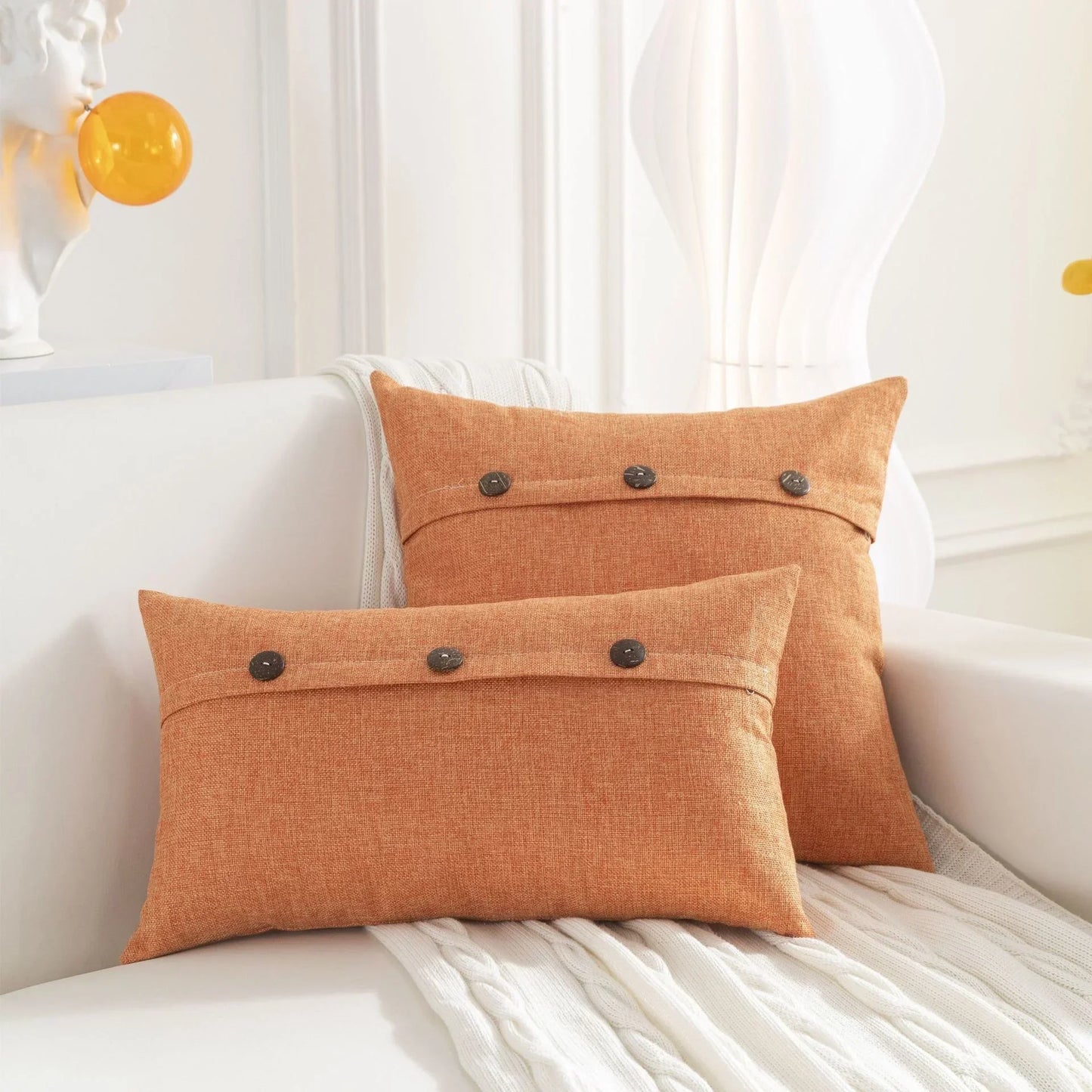 Juego de fundas de cojín DecorBites™ de lino con botones para sofá, sala de estar y cama