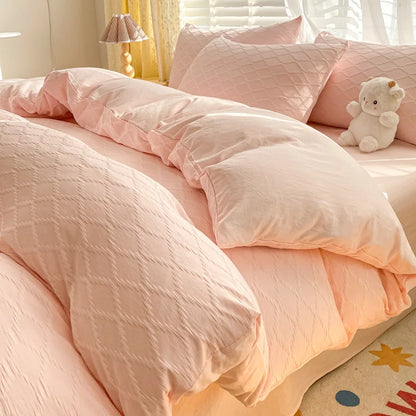 Decobites Fresh Bubble Yarn Fabric Bedding Set - Soft, Breathable Duvet Cover with Sheet