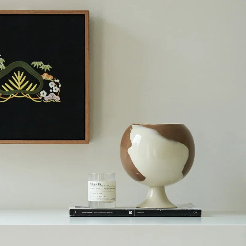 Jarrón esférico de cerámica con grano irregular DecorBites™ para decoración del hogar y arreglos florales