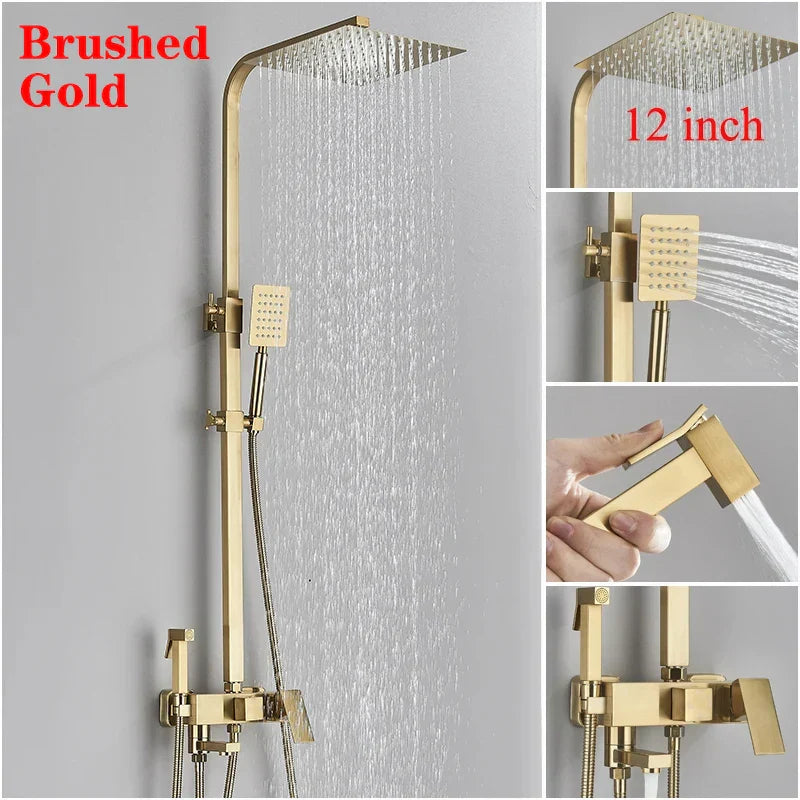 مجموعة صنبور دش مطري مربعة مقاس 8 بوصات من DecorBites™ مع دش يدوي - مثبت على الحائط بمقبض واحد