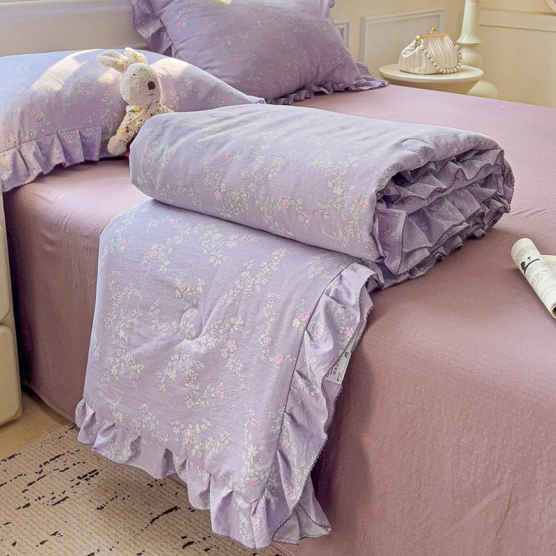 DecorBites™ Korean Cotton Patchwork Quilt with Lace and Ruffle for Summer