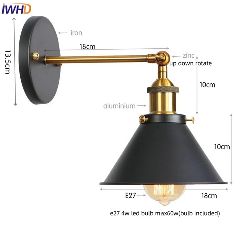 Lámpara de pared LED industrial Gold™ Decorbites para ático, escalera, bar de café, dormitorio