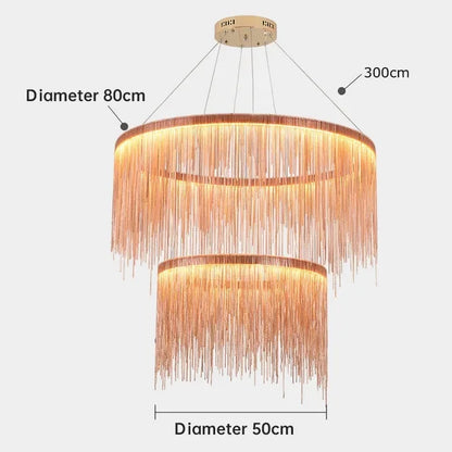 DecorBites™ LED Aluminum Tassel Chandelier: Modern Waterfall Pendant Light for Living Room, Hotel, Hall