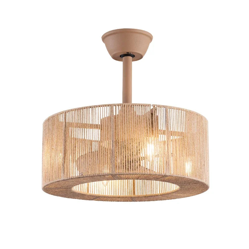 DecorBites™ Braided Rope Lantern Ceiling Fan Light: Reversible, Dimmable, 6-Speed Home Decor