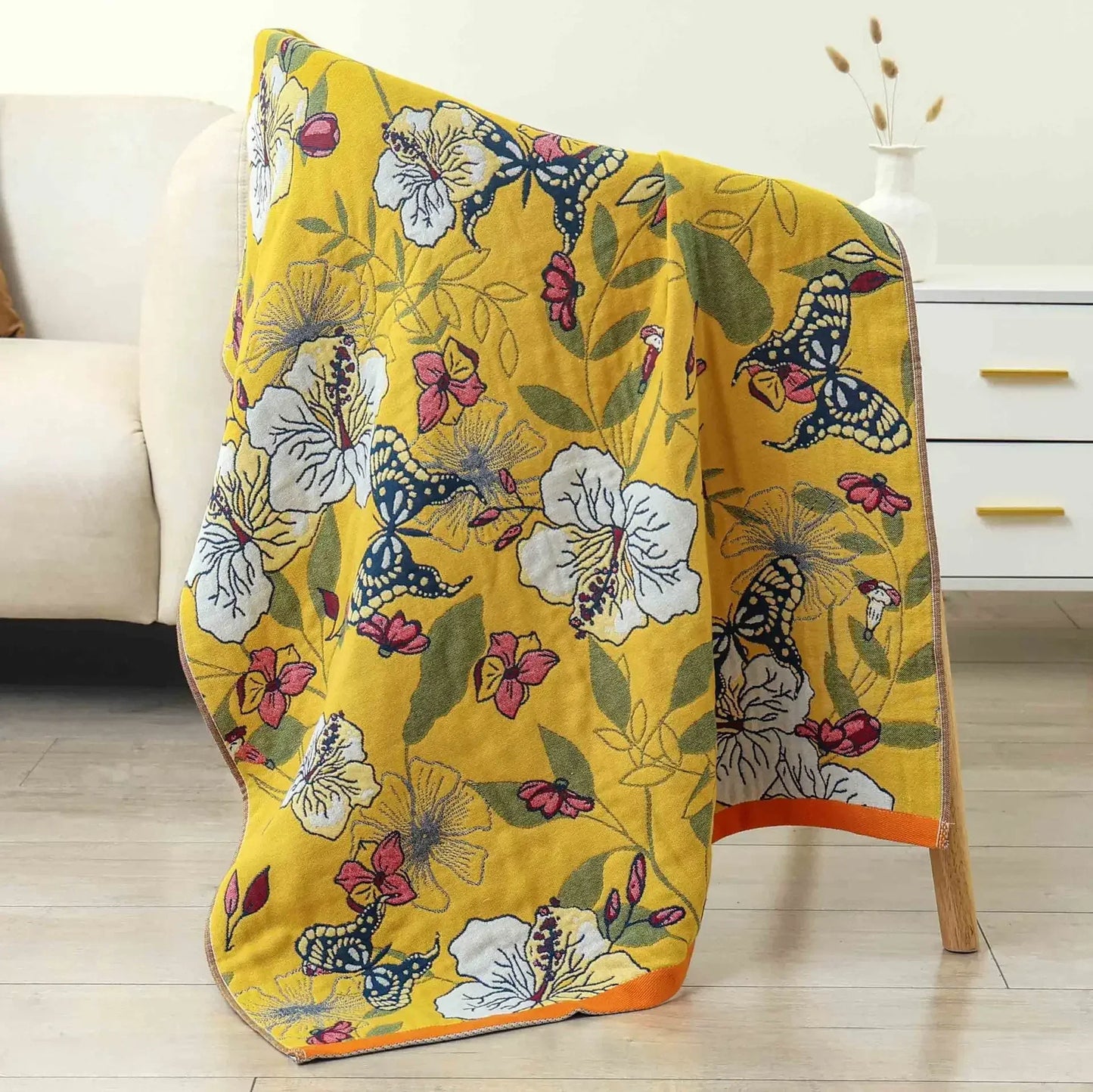 DecorBites™ Cotton Bath Towel - Boho Floral Design - Absorbent & Quick Dry - Large Size 80x160cm