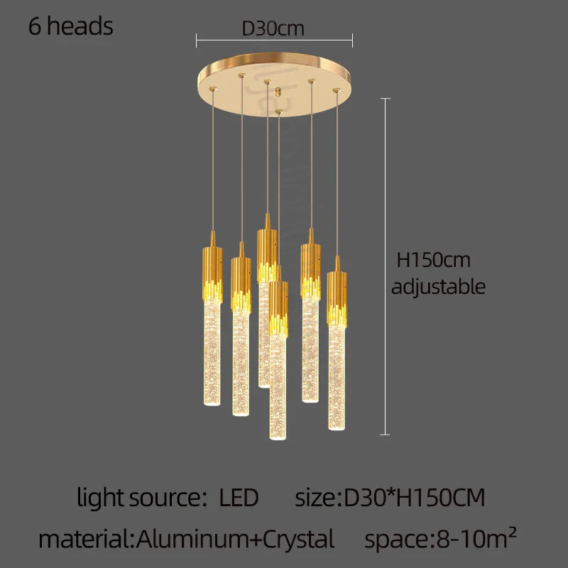 DecorBites™ Gold Crystal LED Chandelier: Modern Dining Room Lamps, Hanging Kitchen Ceiling Light