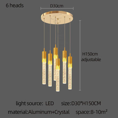DecorBites™ Gold Crystal LED Chandelier: Modern Dining Room Lamps, Hanging Kitchen Ceiling Light