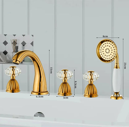 DecorBites™ Gold Crystal Brass Bathtub Faucet Set with Hand shower Head