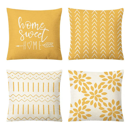 غطاء وسادة من الكتان الأصفر الهندسي من DecorBites™ للديكور العصري 45×45 سم