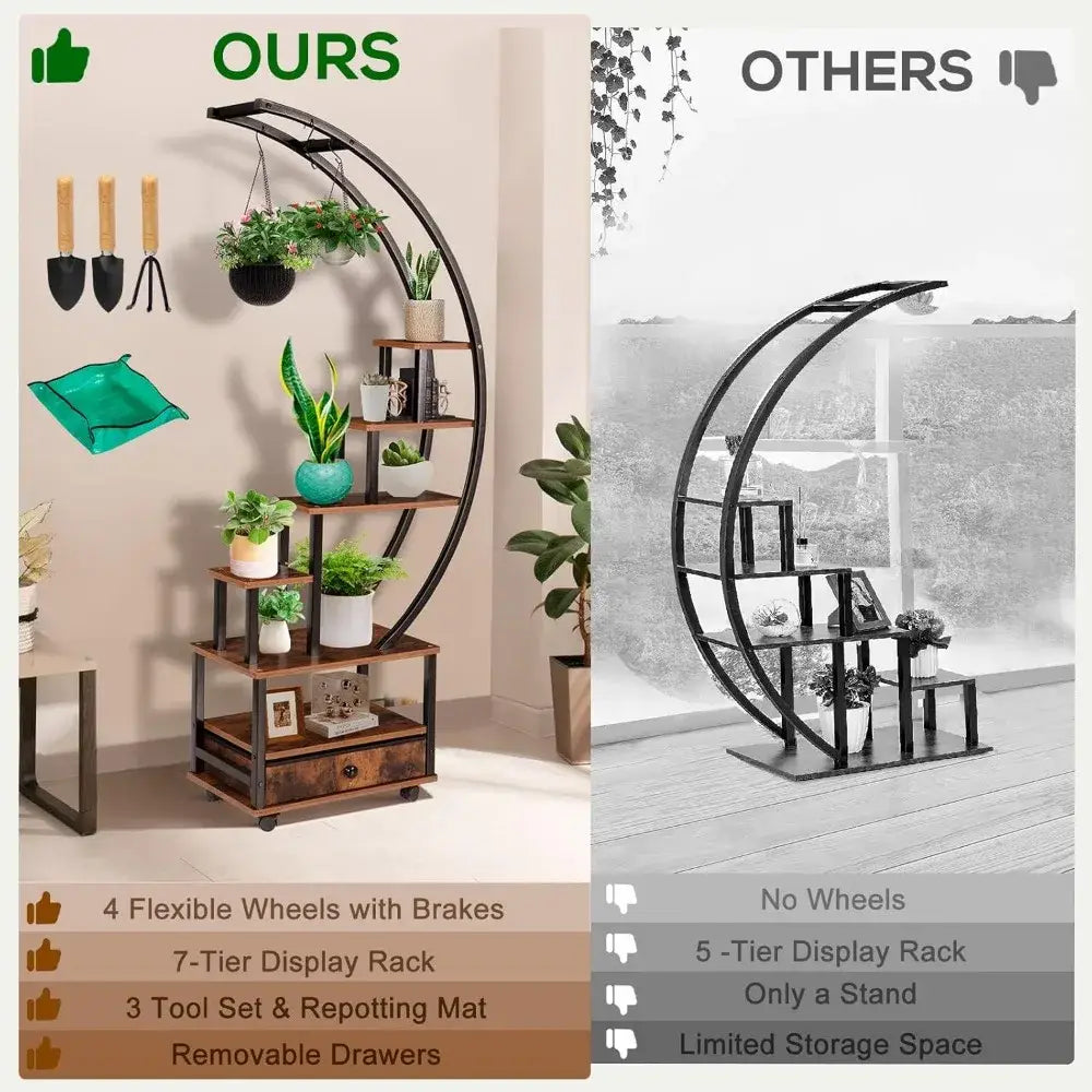 DecorBites™ Modern 71” Tall Indoor Plant Stand with Lockable Wheels