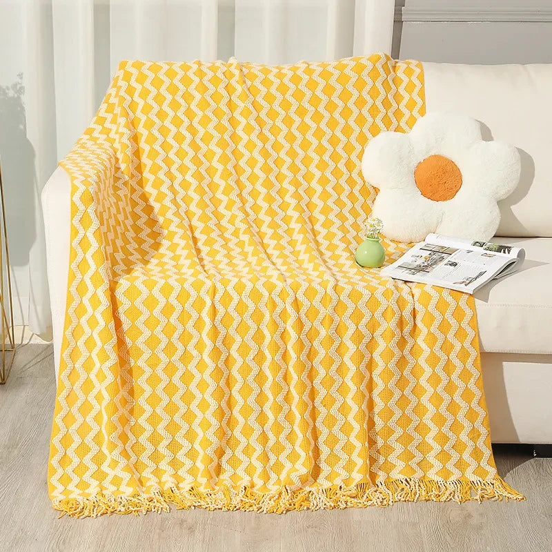 DecorBites™ Knitted Tassel Hem Blanket: Cozy Warmth for Home, Office, Sofa, and More