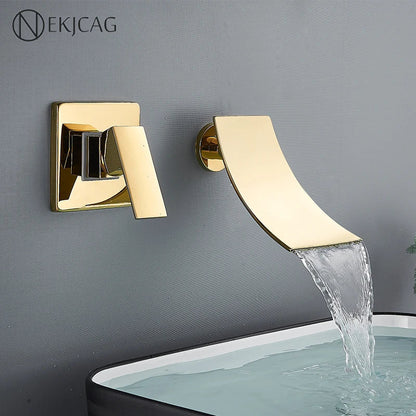 DecorBites™ Gold Waterfall Wall Mount Faucet for Bathroom Basin Mixer Tap