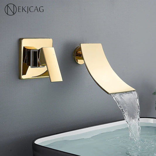 DecorBites™ Gold Waterfall Wall Mount Faucet for Bathroom Basin Mixer Tap
