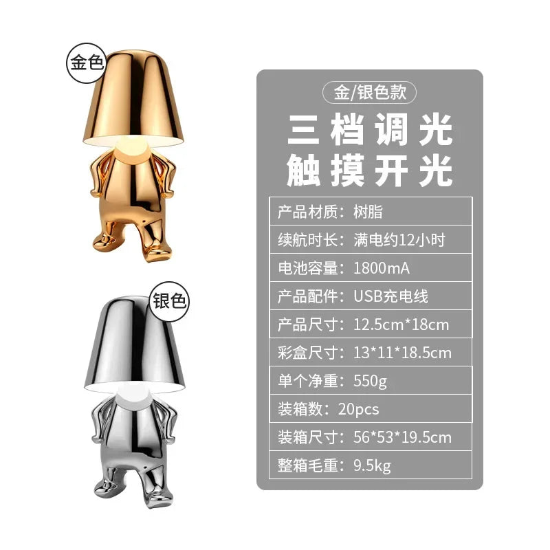 DecorBites™ LED Golden Boy Table Lamp | Rechargeable Resin Night Light for Bedroom Decor