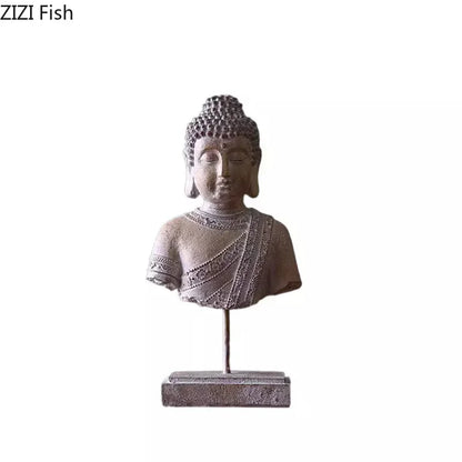 DecorBites™ Buddha Head Statue Resin Sculpture Religious Desk Ornament Room Decor