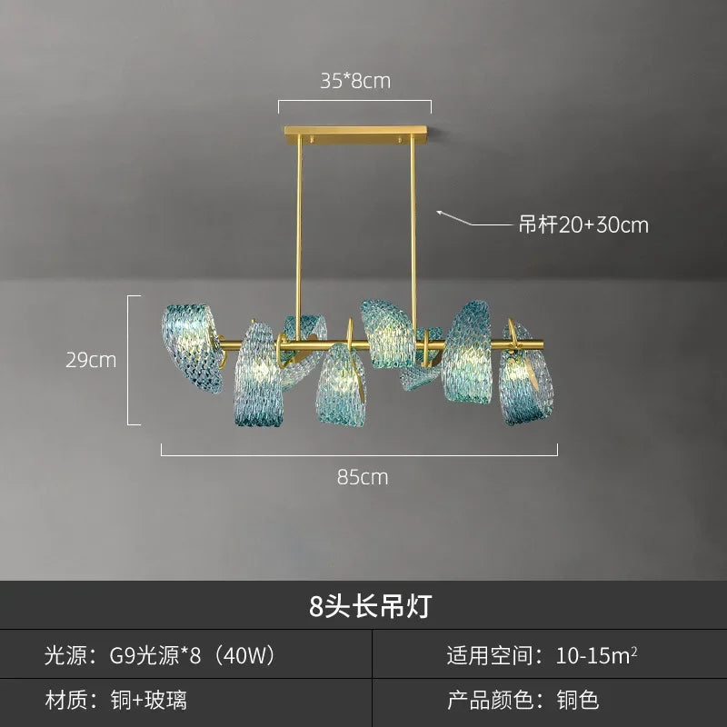 DecorBites™ Elegant Blue Copper LED Flower Ceiling Chandelier for Living Dining Bedroom & Salon