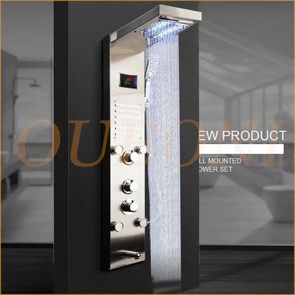 DecorBites™ Dark Grey LED Shower Panel Column with Rainfall Waterfall Spa Jets