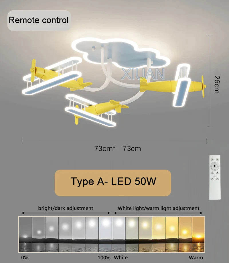 DecorBites™ Cartoon Plane Chandelier Light Kids Room Ceiling Lamp Remote Control