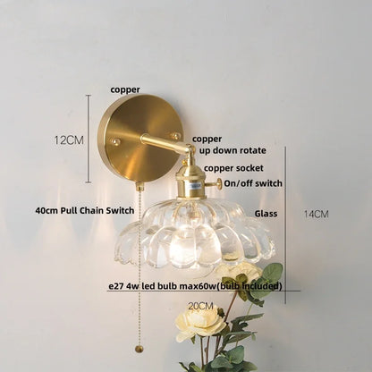 DecorBites™ LED Glass Wall Lights Pull Chain Switch | Nordic Modern Design Bedside Lamp