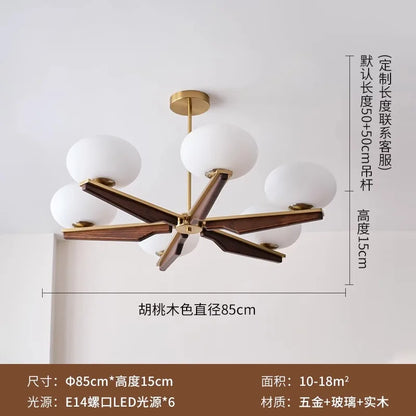 Lámpara de araña LED DecorBites™ de madera color crema, diseño moderno para sala de estar y dormitorio