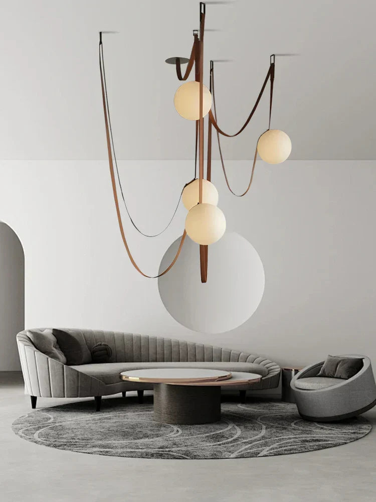 Leather Glass Pendant Light 17-Light Adjustable