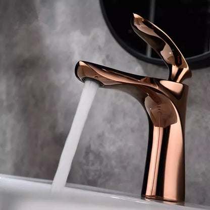 Tuqiu Rose Gold Bathroom Faucets Brief Basin Faucet Sink Mixer Tap Hot & Cold Deck Mounted Lavatory Crane Water Tap