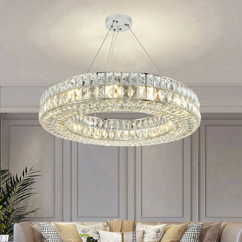 DecorBites™ Gold K9 Crystal LED Ring Chandelier Pendant Light for Home Decor