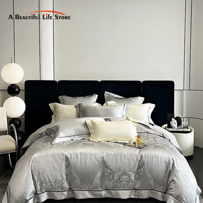 DecorBites™ Brocade Satin Jacquard Egyptian Cotton Bedding Set, Luxury Silky Duvet Cover, Bed Sheet, Pillowcase