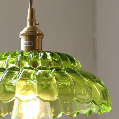 DecorBites™ LED Pendant Lamp with Adjustable Wire, Copper Socket, Walnut Wood, Green Glass