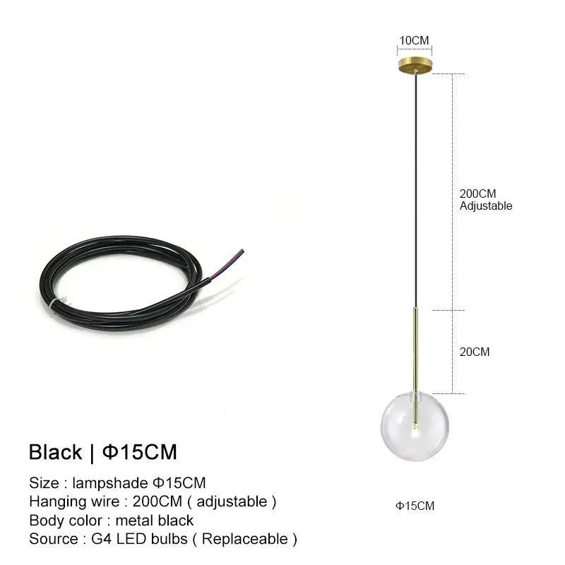 DecorBites™ Clear Glass Ball Pendant Chandelier for Dining Room Bedroom Decor Lighting