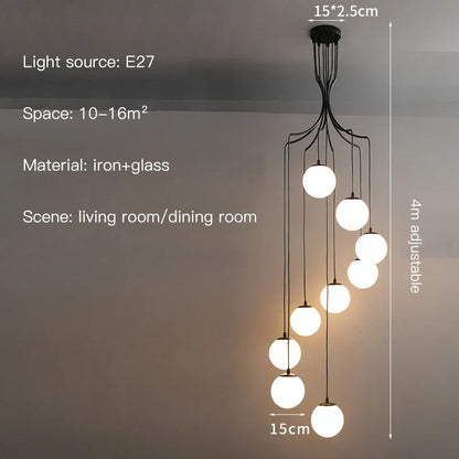 Lámpara de araña LED con bola de cristal DecorBites™, decoración moderna y minimalista para escaleras de villas tipo loft.