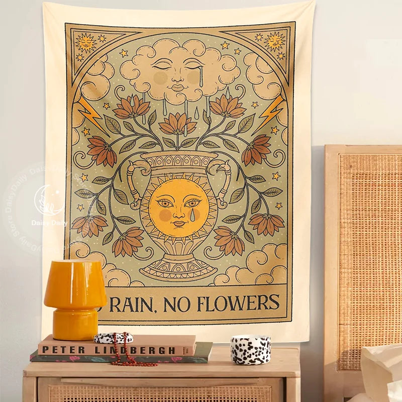 Decobites Sunflower Tapestry No Rain No Flowers Tarot Psychedelic Vase Wall Hanging