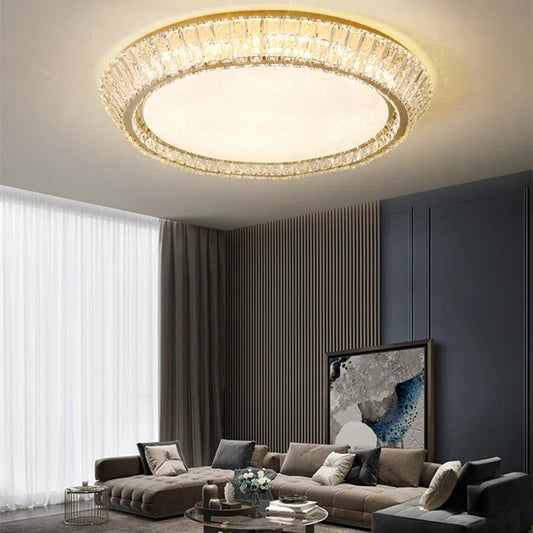 DecorBites™ Gold Crystal Ceiling Light: Nordic Modern Round Lighting Fixture for Bedroom and Restaurant