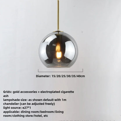 Smoky Gray Glass Globe Pendant Light With Iron Finish