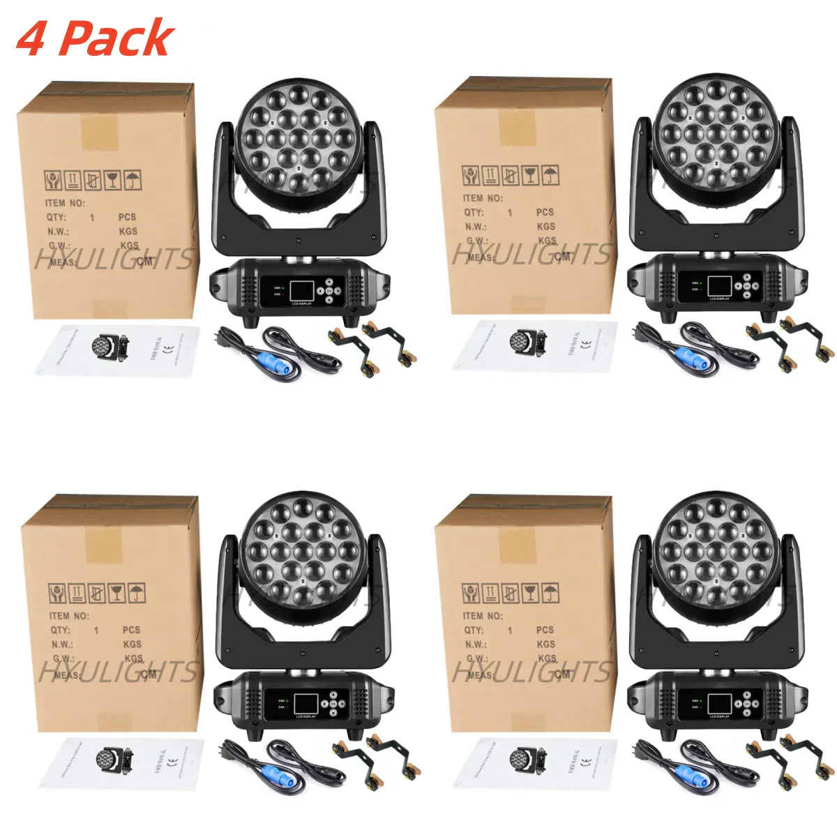 DecorBites™ LED Moving Head 19x15W RGBW 4-in-1 Beam Wash/Zoom Light - DMX512 Control