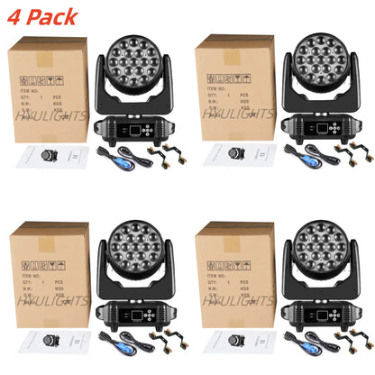 DecorBites™ LED Moving Head 19x15W RGBW 4-in-1 Beam Wash/Zoom Light - DMX512 Control